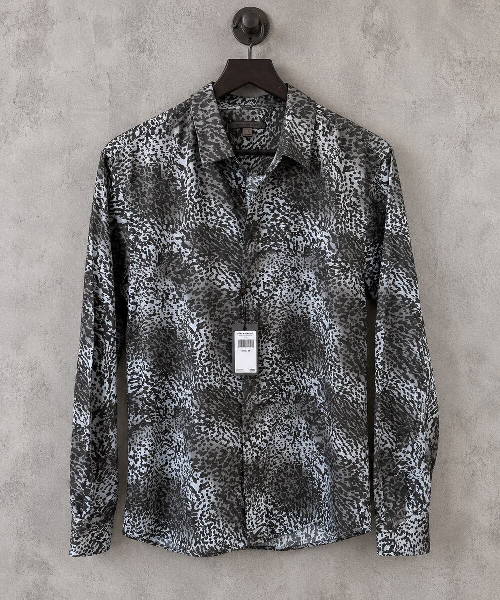 John Varvatos Black White Animal Print Button Front Shirt NWT Size